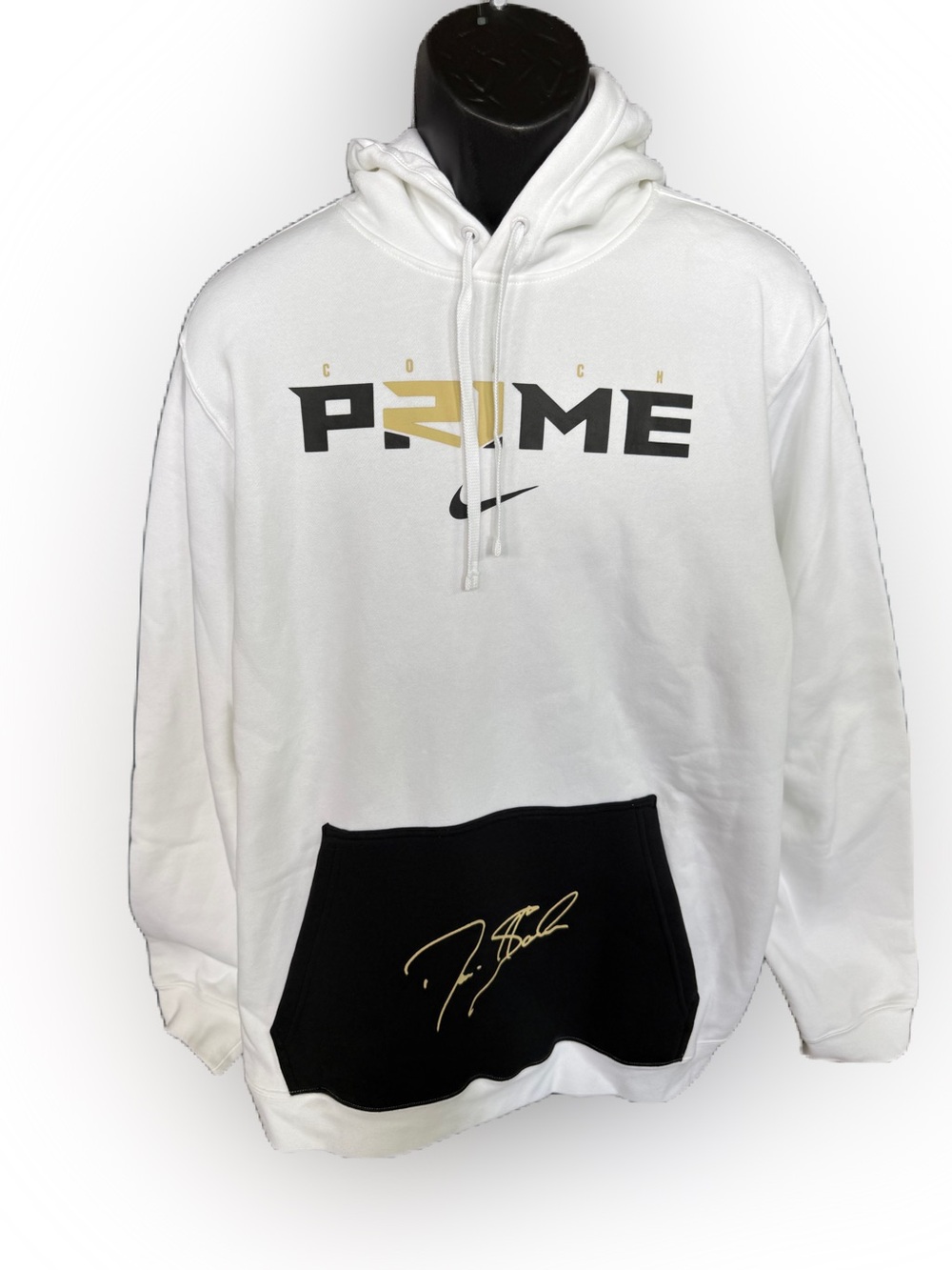 Nike Coach Prime Deion Sanders Club Fleece Hoodie White Black Gold. Size XL